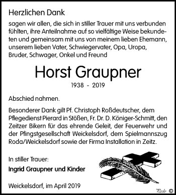 Traueranzeige von Horst Graupner von Mitteldeutsche Zeitung Zeitz