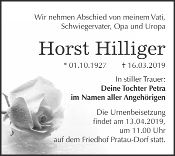 Traueranzeige von Horst Hilliger von Super Sonntag Wittenberg