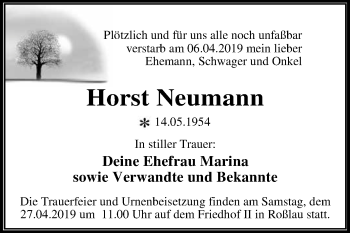 Traueranzeige von Horst Neumann von WVG - Wochenspiegel Dessau / Köthen