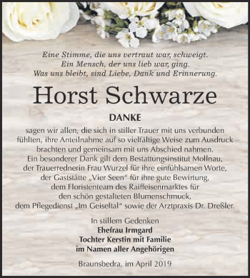 Traueranzeige von Horst Schwarze von WVG - Wochenspiegel Merseburg