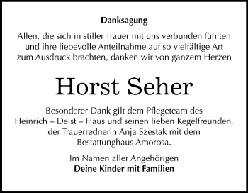 Traueranzeige von Horst Seher von Mitteldeutsche Zeitung Dessau-Roßlau
