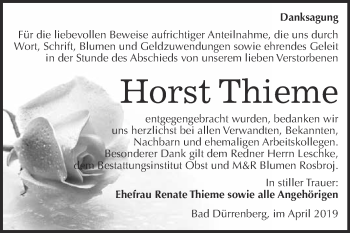 Traueranzeige von Horst Thieme von Super Sonntag Merseburg
