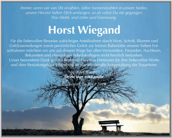 Traueranzeige von Horst Wiegand von Super Sonntag SGH Mansf. Land