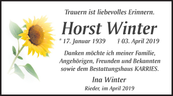 Traueranzeige von Horst Winter von Mitteldeutsche Zeitung