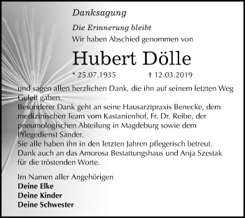 Traueranzeige von Hubert Dölle von Mitteldeutsche Zeitung Dessau-Roßlau