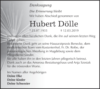 Traueranzeige von Hubert Dölle von WVG - Wochenspiegel Dessau / Köthen