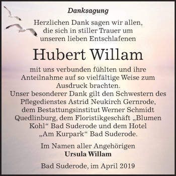 Traueranzeige von Hubert Willam von Mitteldeutsche Zeitung