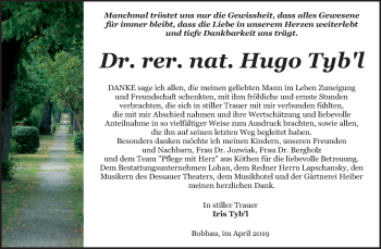 Traueranzeige von Hugo Tyb'l von WVG - Wochenspiegel Bitterfeld