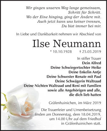 Traueranzeige von Ilse Neumann von Mitteldeutsche Zeitung Wittenberg