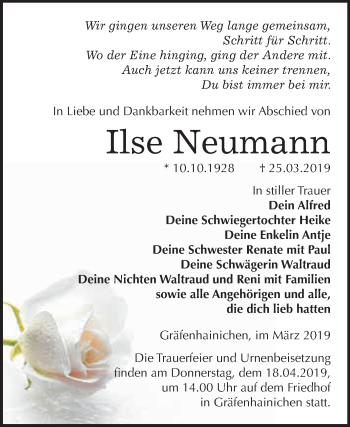 Traueranzeige von Ilse Neumann von WVG - Wochenspiegel Wittenberg