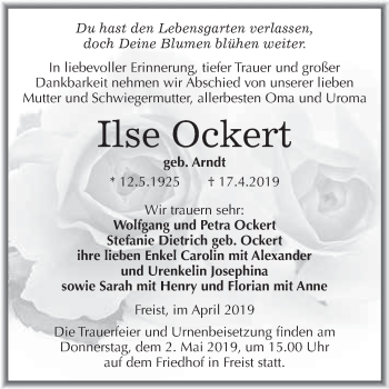 Traueranzeige von Ilse Ockert von Super Sonntag SGH Mansf. Land