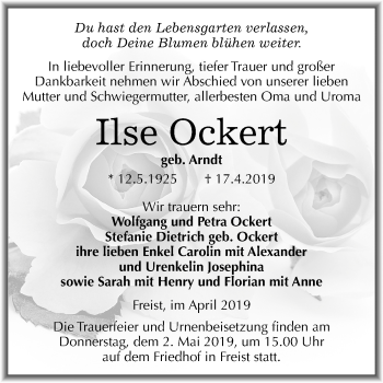 Traueranzeige von Ilse Ockert von Mitteldeutsche Zeitung Halle/Saalkreis