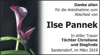Traueranzeige von Ilse Pannek von WVG - Wochenspiegel Bitterfeld