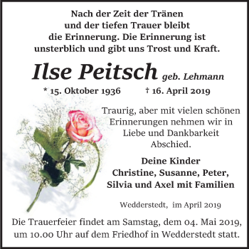Traueranzeige von Ilse Peitsch von Mitteldeutsche Zeitung