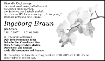 Traueranzeige von Ingeborg Braun von Mitteldeutsche Zeitung Bitterfeld