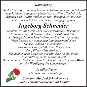 Traueranzeige von Ingeborg Schneider von Mitteldeutsche Zeitung