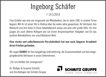 Traueranzeige von Ingeborg Schäfer von WVG - Wochenspiegel Bitterfeld
