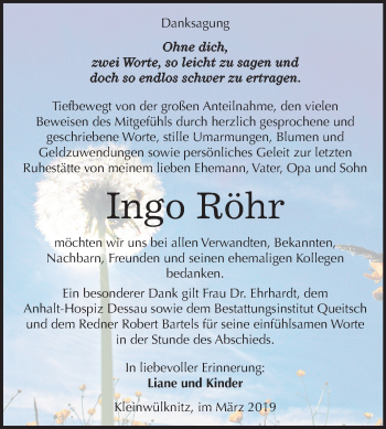 Traueranzeige von Ingo Röhr von Mitteldeutsche Zeitung Köthen