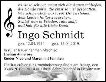 Traueranzeige von Ingo Schmidt von Mitteldeutsche Zeitung Halle/Saalkreis