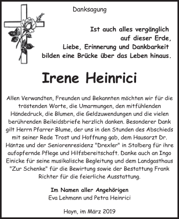 Traueranzeige von Irene Heinrici von WVG - Wochenspiegel SGH