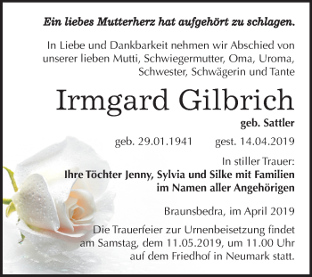 Traueranzeige von Irmgard Gilbrich von Mitteldeutsche Zeitung