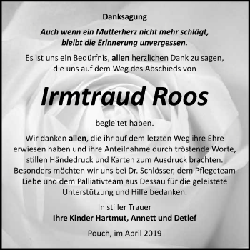 Traueranzeige von Irmtraud Roos von WVG - Wochenspiegel Bitterfeld