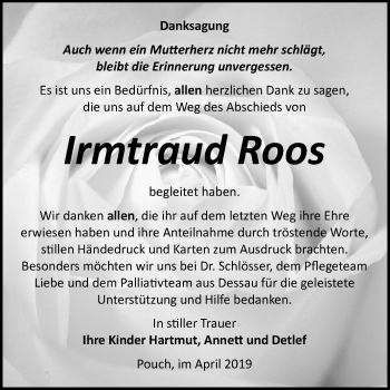 Traueranzeige von Irrirtud Roos von Mitteldeutsche Zeitung Bitterfeld