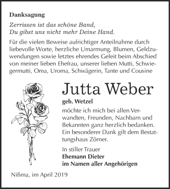 Traueranzeige von Jutta Weber von WVG - Wochenspiegel NMB / WSF / ZTZ
