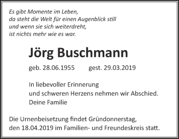 Traueranzeige von Jörg Buschmann von Super Sonntag Aschersleben