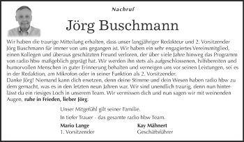 Traueranzeige von Jörg Buschmann von Super Sonntag Aschersleben