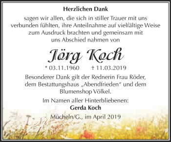 Traueranzeige von Jörg Koch von WVG - Wochenspiegel Merseburg