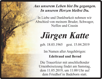 Traueranzeige von Jürgen Katte von Mitteldeutsche Zeitung