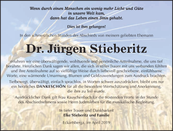 Traueranzeige von Jürgen Stieberitz von WVG - Wochenspiegel NMB / WSF / ZTZ