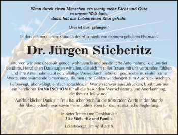 Traueranzeige von Jürgen Stieberitz von Mitteldeutsche Zeitung Naumburg/Nebra