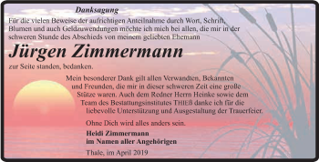 Traueranzeige von Jürgen Zimmermann von Super Sonntag Quedlinburg