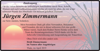 Traueranzeige von Jürgen Zimmermann von Mitteldeutsche Zeitung Quedlinburg
