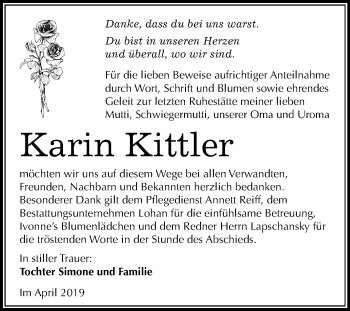 Traueranzeige von Karin Kittler von Mitteldeutsche Zeitung