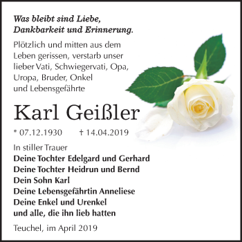 Traueranzeige von Karl Geißler von Mitteldeutsche Zeitung