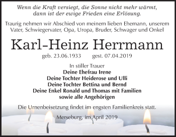 Traueranzeige von Karl-Heinz Herrmann von Mitteldeutsche Zeitung