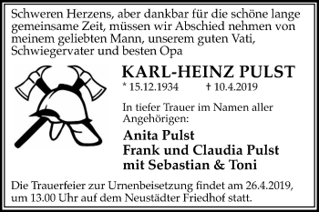 Traueranzeige von Karl-Heinz Pulst von Mitteldeutsche Zeitung Halle/Saalkreis