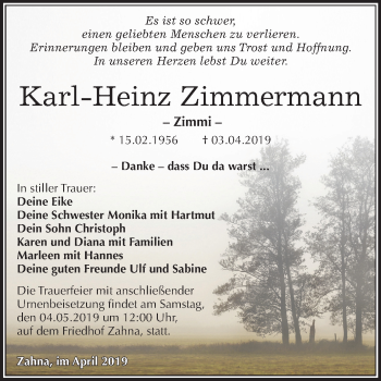 Traueranzeige von Karl-Heinz Zimmermann von Mitteldeutsche Zeitung