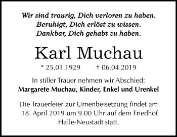 Traueranzeige von Karl Muchau von Mitteldeutsche Zeitung Halle/Saalkreis