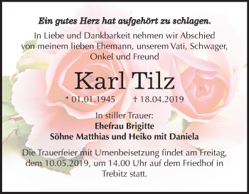Traueranzeige von Karl Tilz von Mitteldeutsche Zeitung