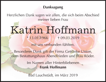 Traueranzeige von Katrin Hoffmann von Mitteldeutsche Zeitung Merseburg/Querfurt