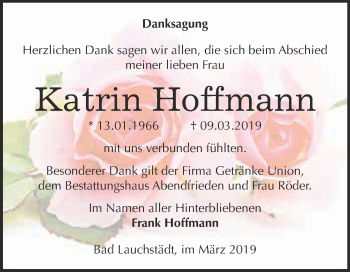 Traueranzeige von Katrin Hoffmann von WVG - Wochenspiegel Merseburg