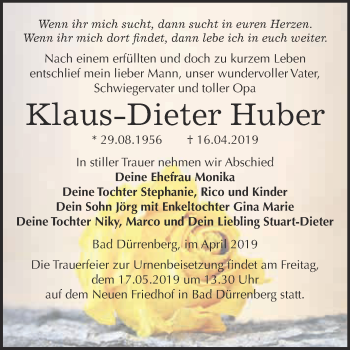 Traueranzeige von Klaus-Dieter Huber von Super Sonntag Merseburg