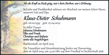 Traueranzeige von Klaus-Dieter Schuhmann von Super Sonntag Aschersleben