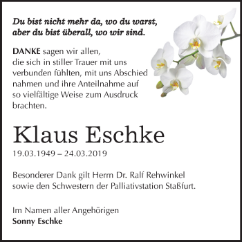 Traueranzeige von Klaus Eschke von Mitteldeutsche Zeitung