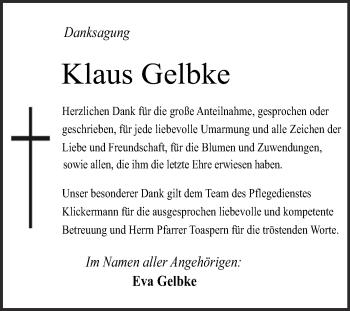 Traueranzeige von Klaus Gelbke von WVG - Wochenspiegel Bitterfeld