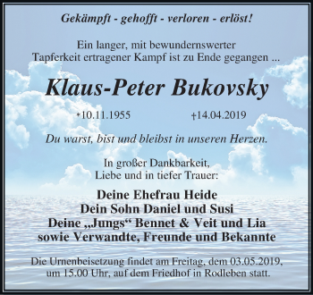 Traueranzeige von Klaus-Peter Bukovsky von Mitteldeutsche Zeitung Dessau-Roßlau